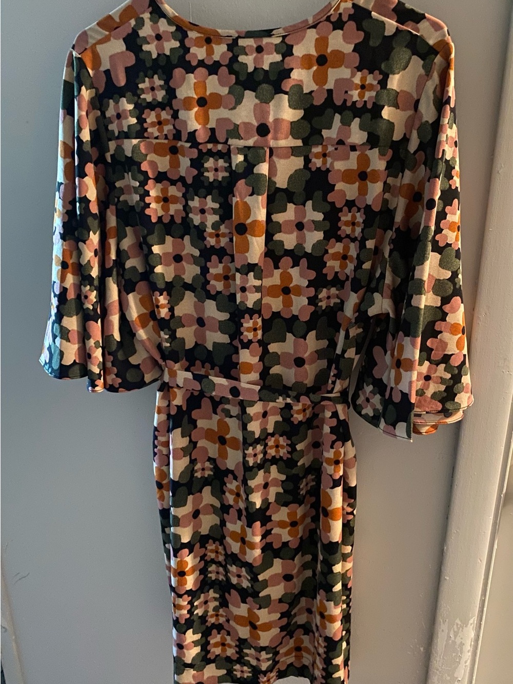 Mod Floral Belted Mini Dress with Bell Sleeve